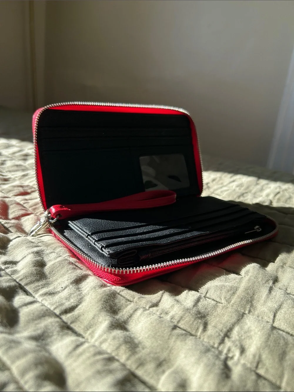 Red Zip Steve Madde  Wristlet Clutch with Detachable Strap